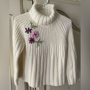 Gymboree Cream Turtleneck Sweater with Floral Embroidery